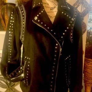 Women black suede leather jacket with gorgeous stubs by Donna Salyers size M